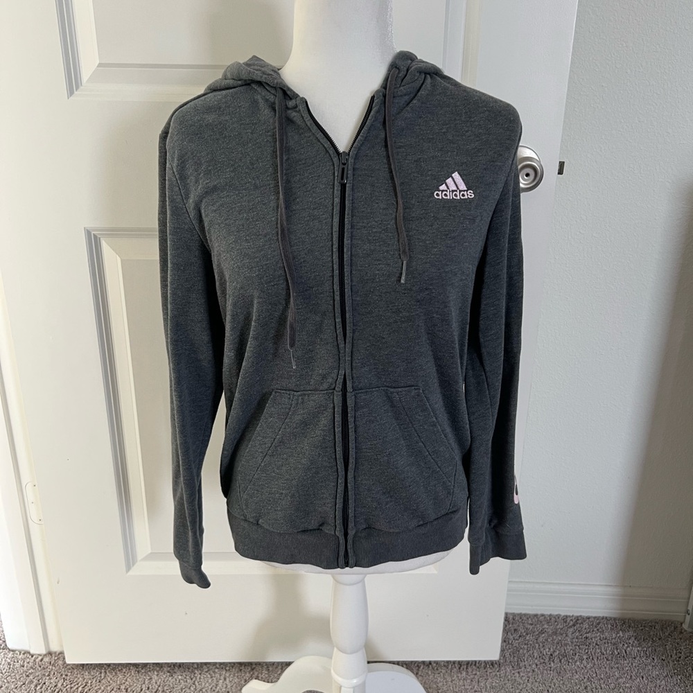 EUC Adidas Gray and Pink Zip-Up Hoodie Medium